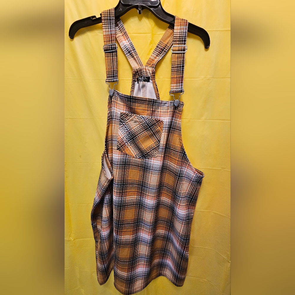 JOLIE & JOY overall skirt orange, black, white plaid 1X